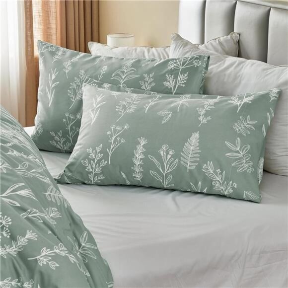 Duvet Cover Queen Size, Reversible Floral Green Duvet Cover Set - Picture 5 of 7